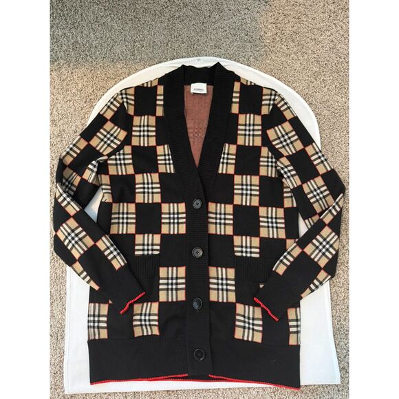 Burberry Sweaters - Burberry Checkered Intarsia Merino Wool-Blend Cardigan Size XS 8030054 Excellent